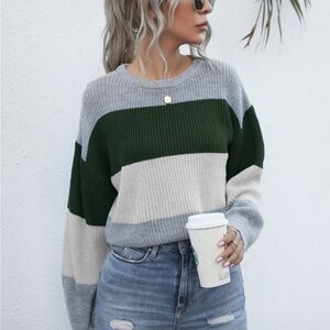 SHEIN Gray and Black Striped Women's Sweater